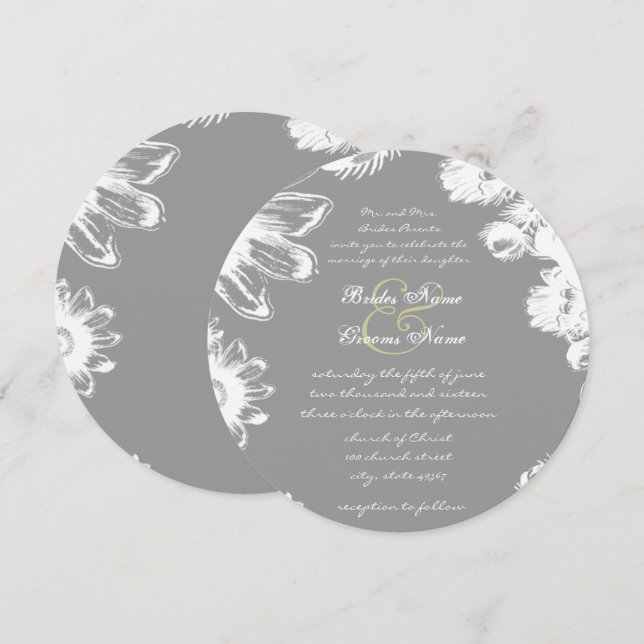 Convite Para Casamento De Flores De Cinza E Limão  (Frente/Verso)