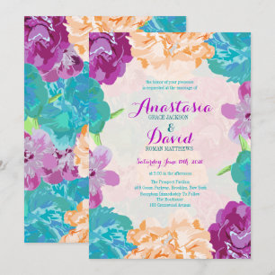 Convite para Casamento de Flores de Peacock