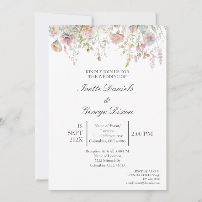 Convite para casamento de flores de roxo selvagem (Frente)