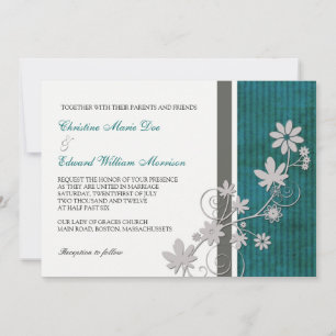 Convite para Casamento de Flores de Teal e Carvão