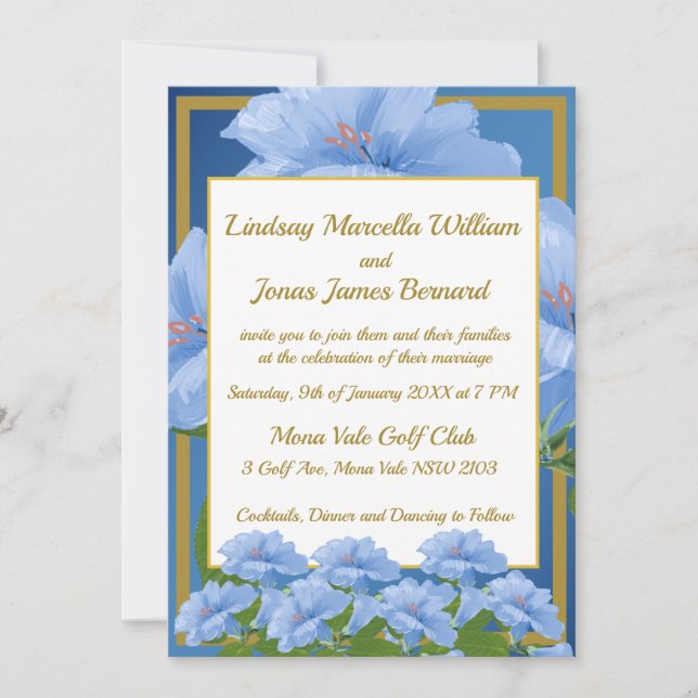 Convite para Casamento de Flores de Trompete Azul (Frente)