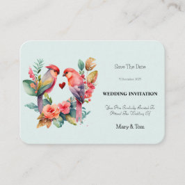 Convite para casamento de flores e aves adoráveis