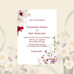 Convite para Casamento de Flores Elegante Boho Mar
