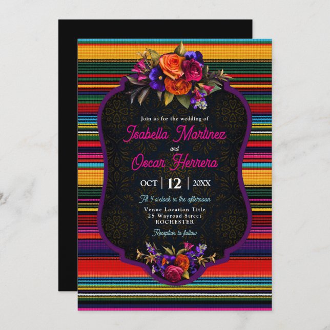 Convite para casamento de flores mexicanas (Frente/Verso)