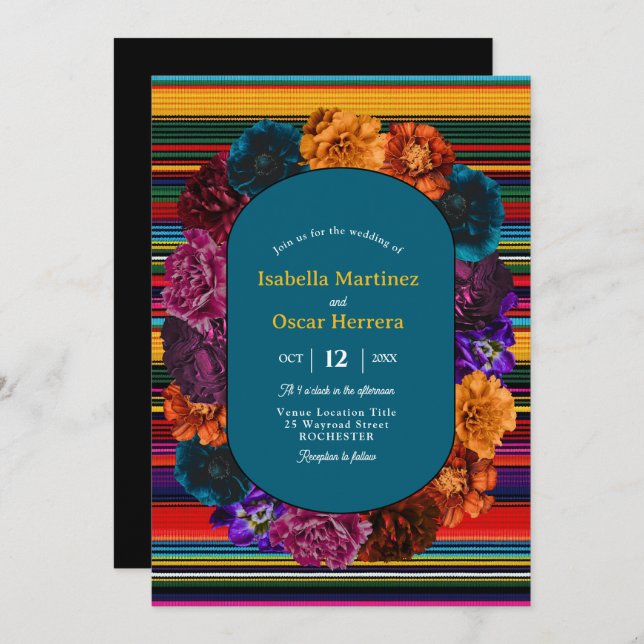 Convite para casamento de flores mexicanas moderna (Frente/Verso)
