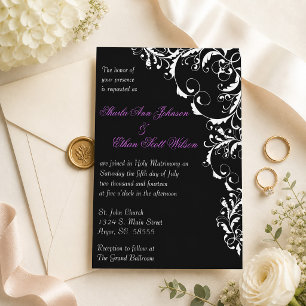 Convite para Casamento de Flores Negra e Branca