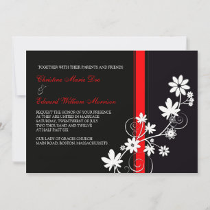 Convite para Casamento de Flores Negras e Vermelha
