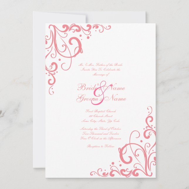 Convite para Casamento de Flores Rosa e Branco (Frente)