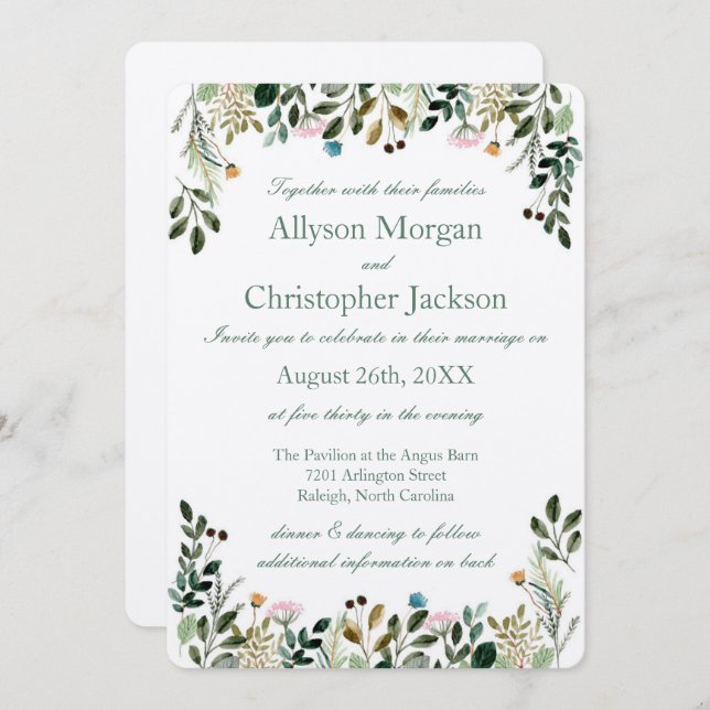 Convite para Casamento de Flores Selvagens (Frente/Verso)