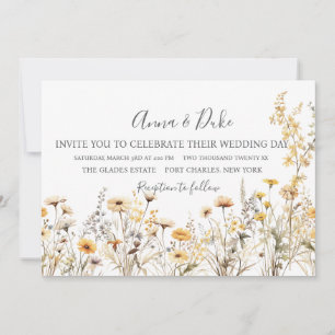 Convite para Casamento de Flores Selvagens Amarela