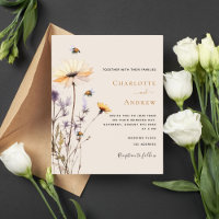 Convite para casamento de flores selvagens amarelo