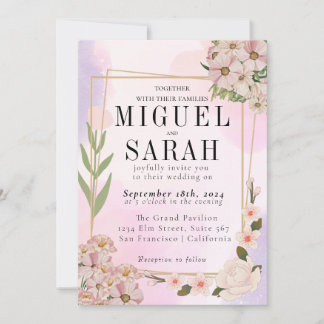 Convite para Casamento de Flores Selvagens, cor-de