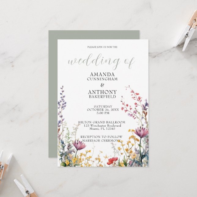 Convite para Casamento de Flores Selvagens Elegant (Frente/Verso In Situ)