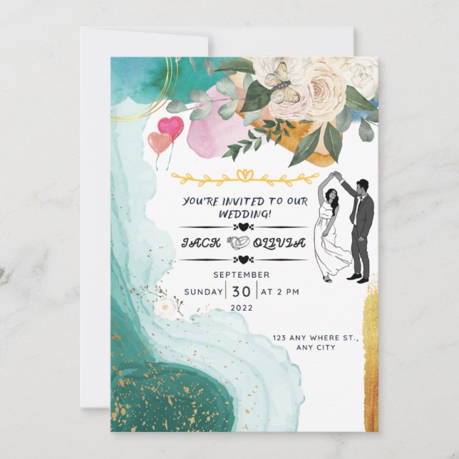 Convite para Casamento de Flores Selvagens Moderna (Frente)