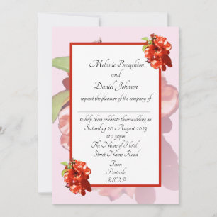 Convite para Casamento de Flores Vermelhas e Rosa