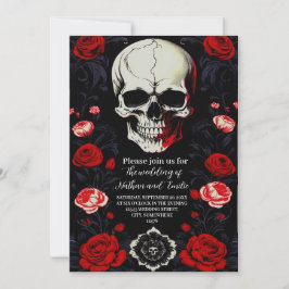 Convite para casamento de flores vermelhas góticas