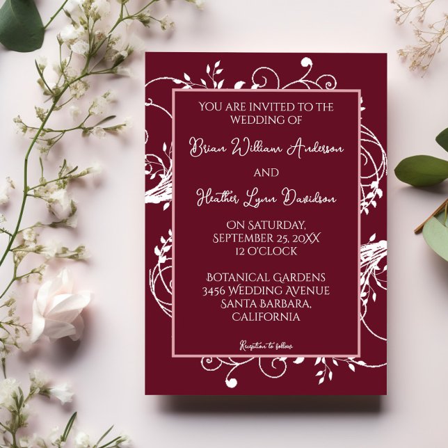 Convite para Casamento de Flourish, de Vinho Verme (Wine Red Flourish Wedding Invitation)