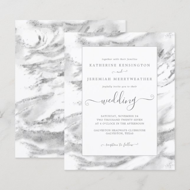 Convite para Casamento de Foil Marble Foil de Prat (Frente/Verso)
