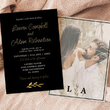 Convite para Casamento de Folha de Luxo Preta e Ou