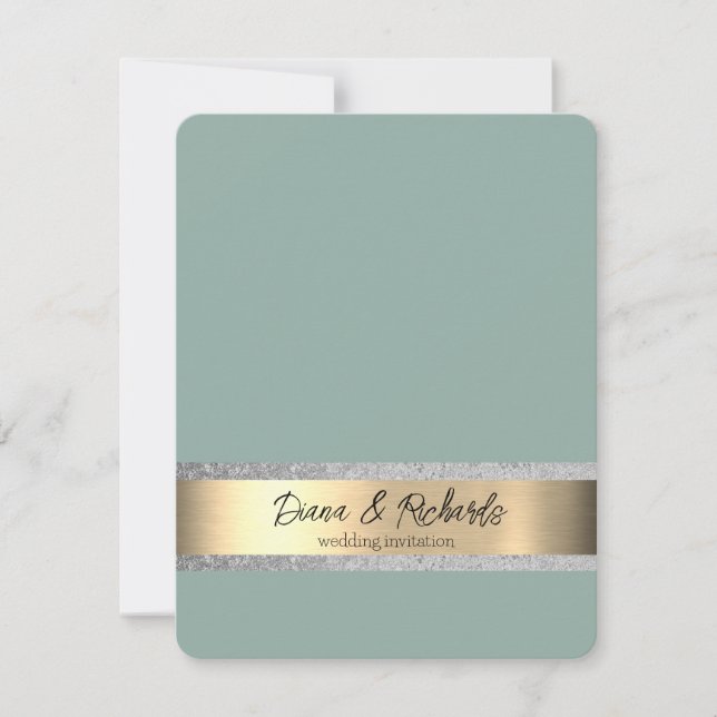 Convite para Casamento de Folha de Ouro Azul Eucal (Frente)