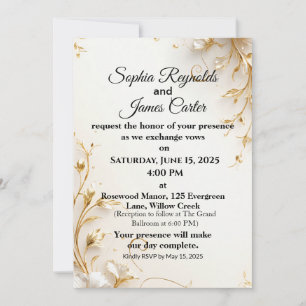 Convite para Casamento de Folha de Ouro Elegante