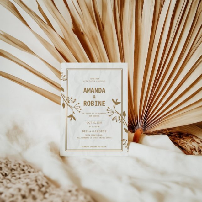Convite para Casamento de Folha Dourada Minimalist (Criador carregado)