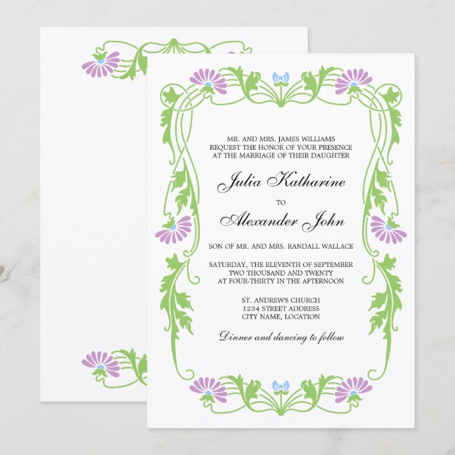 Convite para Casamento de Folha Elegante Florals e (Frente/Verso)