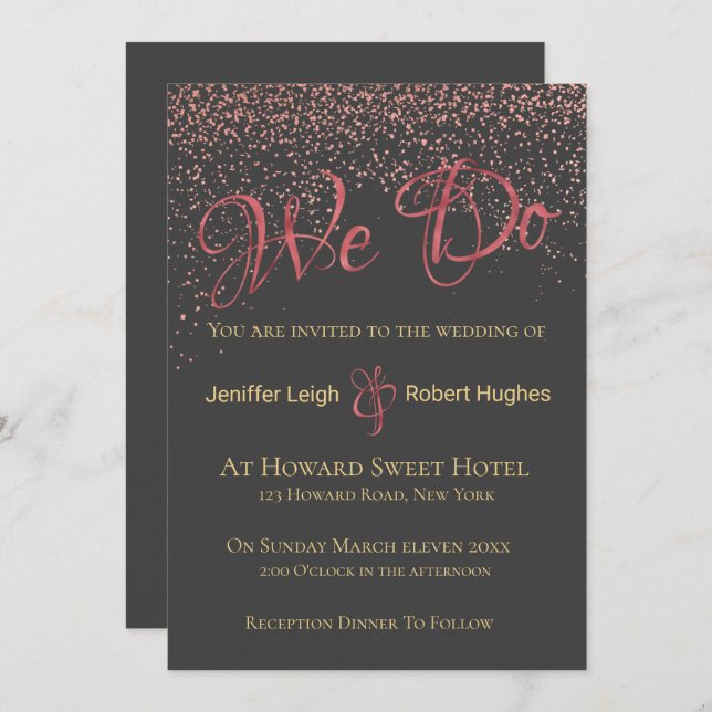 Convite para Casamento de Folha Rosa Gold da Calig (Frente/Verso)