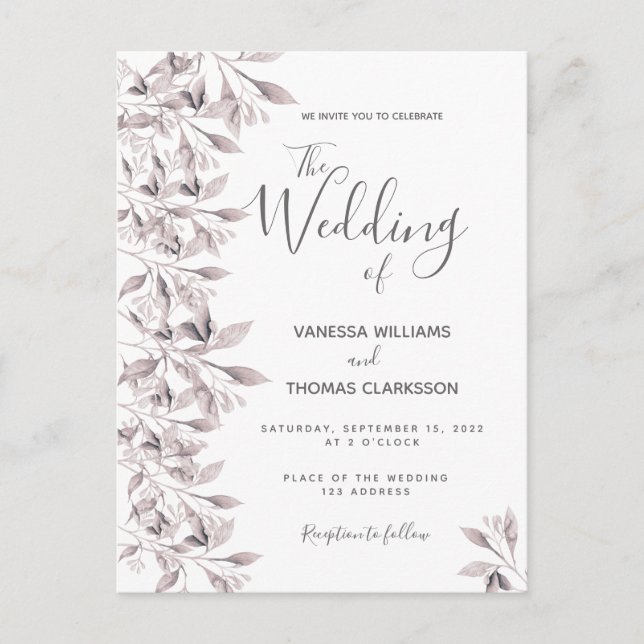 Convite para casamento de folhagem botânica Dusty  (Frente)