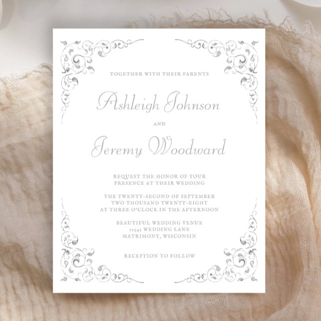 Convite para Casamento de Folhagem de Prata de Orç (Criador carregado)