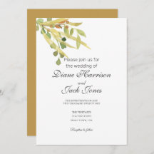 Convite para Casamento de Folhagem Dourada