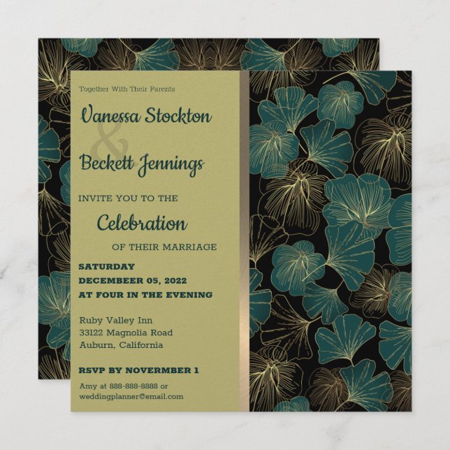Convite para Casamento de Folhagem Elegante (Frente/Verso)