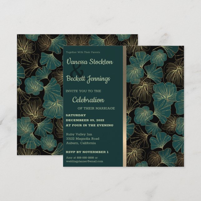 Convite para Casamento de Folhagem Elegante (Frente/Verso)