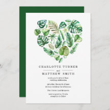 Convite para Casamento de Folhagem Tropical