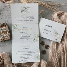 Convite para Casamento de Folhagem Verde Dourada