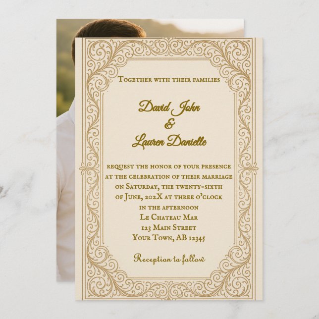 Convite Para Casamento De Foto Fleur De Filigree (Frente/Verso)