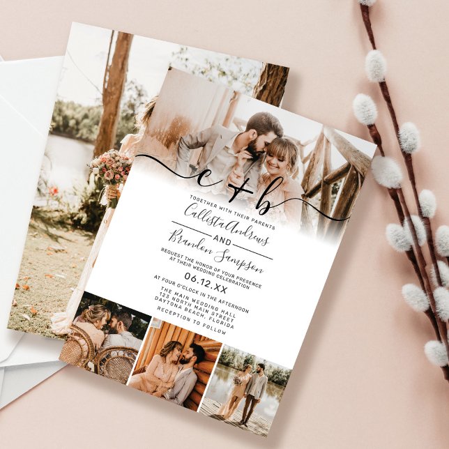 Convite para Casamento de Foto Negra Branca para M (Criador carregado)