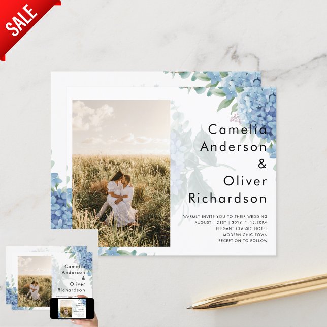 Convite para Casamento de FOTO PHOTO Azul Moderno (Criador carregado)