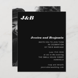 Convite para Casamento de Foto Preta do Monograma