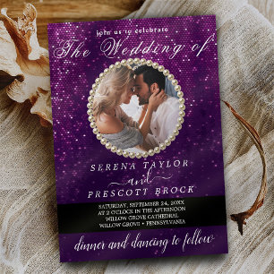 Convite para Casamento de Foto Roxo Elegante