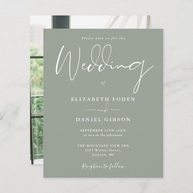 Convite para Casamento de Foto Verde do Sage do Or (Frente/Verso)