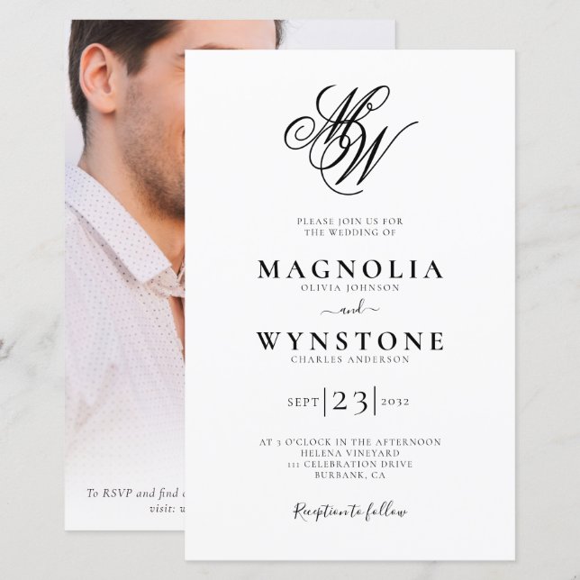 Convite para Casamento de Fotografia do Monograma  (Frente/Verso)