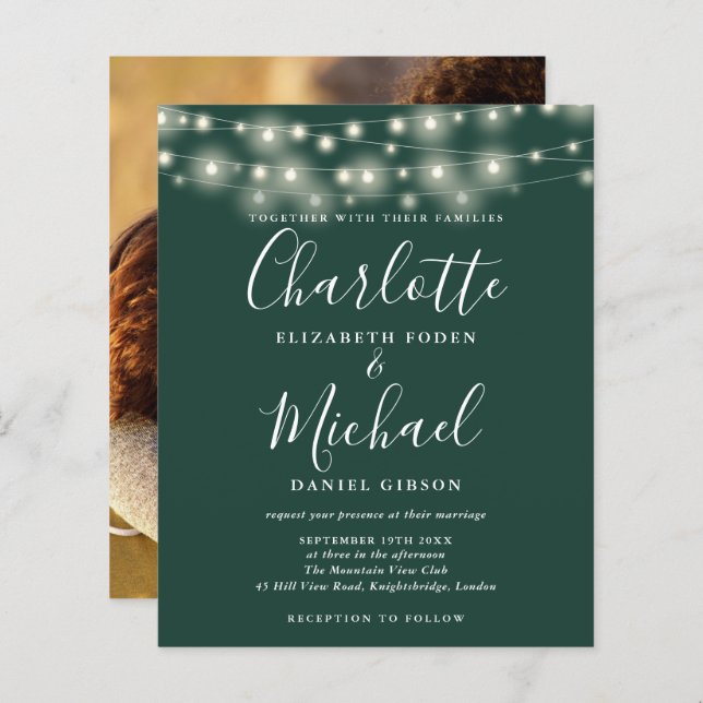 Convite para Casamento de Fotografias de Iluminaçã (Frente/Verso)