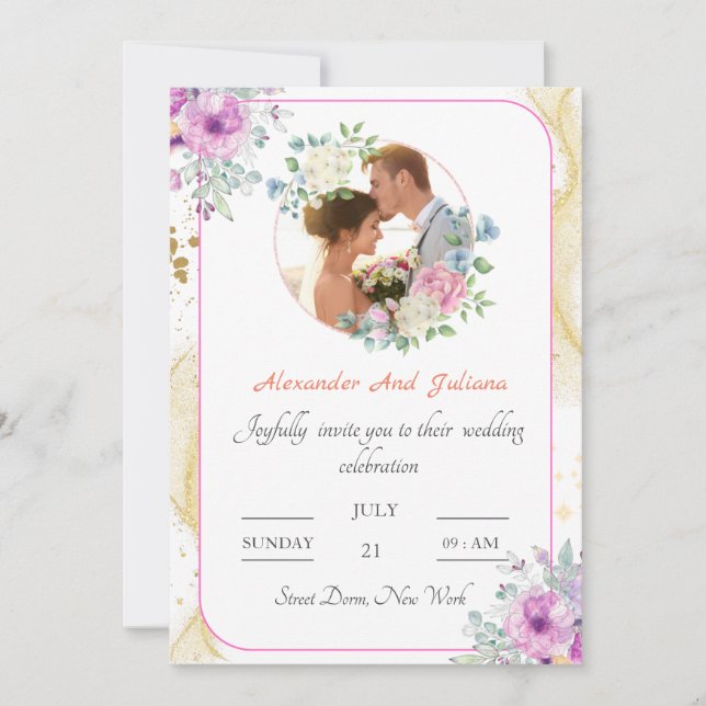 Convite para casamento de fotos da Flor Elegante (Frente)