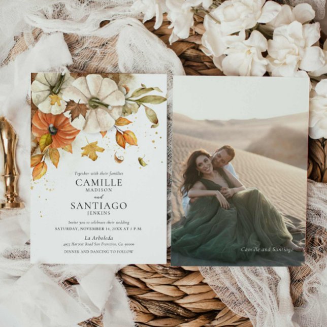 Convite Para Casamento De Fotos De Queda Rustica P (Elegant Autumn Foliage Wedding Invitation)