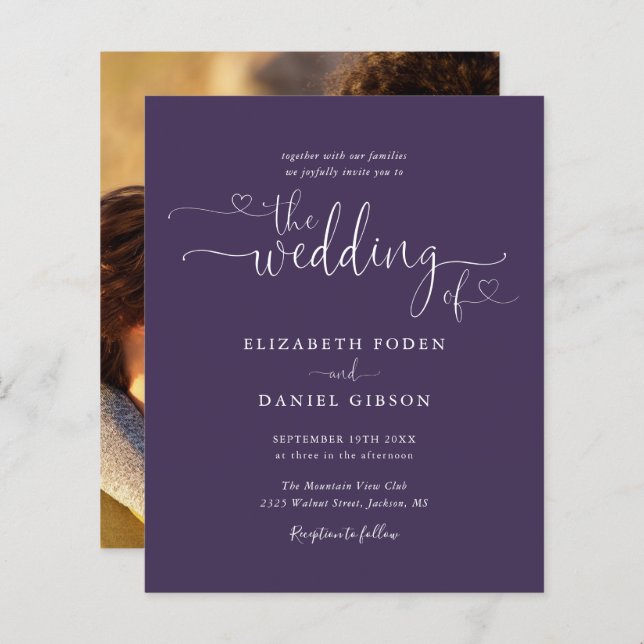 Convite para Casamento de Fotos de Script Puro de  (Frente/Verso)