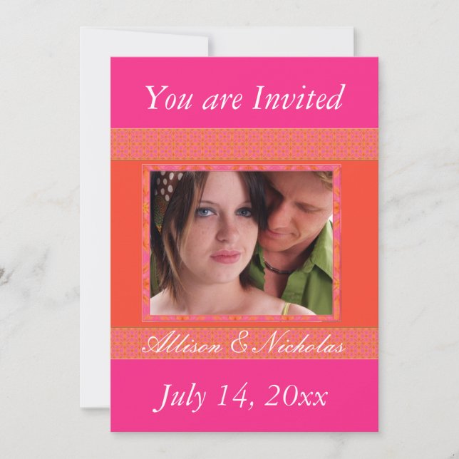 Convite para Casamento de Fotos de Tangerine Orang (Frente)