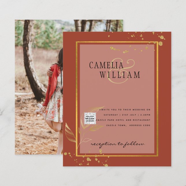 Convite para casamento de fotos do BUDGET Salvar a (Frente/Verso)