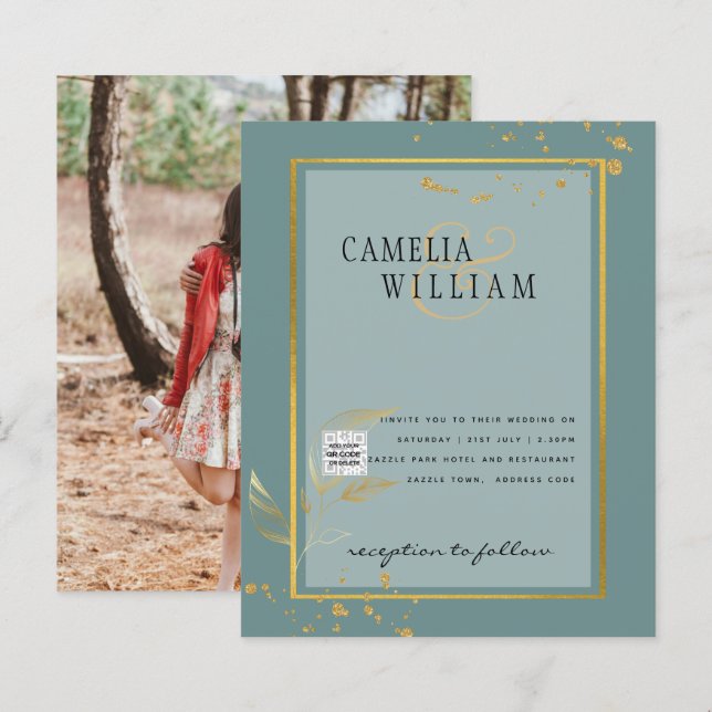 Convite para casamento de fotos do BUDGET Salvar a (Frente/Verso)