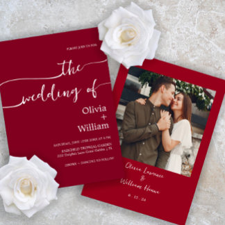 Convite para Casamento de Fotos do Modern Burgundy